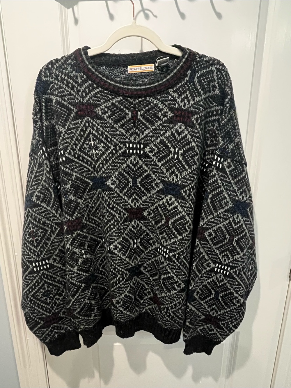 Vintage Adam Sloane - 80’s Grandpa Geometric Oversized Knit Sweater - XL